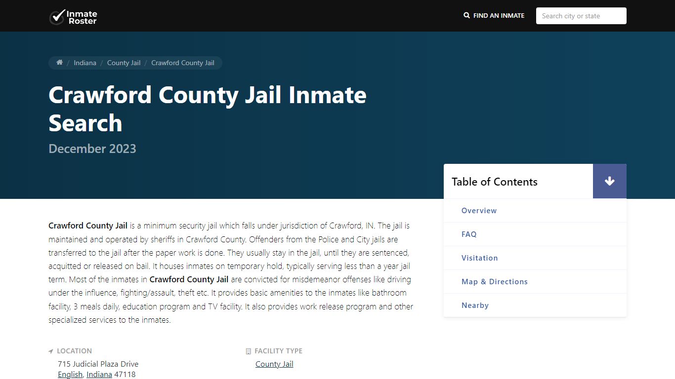 Inmate Search | Crawford County Jail - English, IN